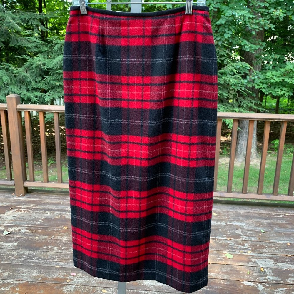100% Wool Red Plaid A-Line Skirt by Talbots Size 10 Petite